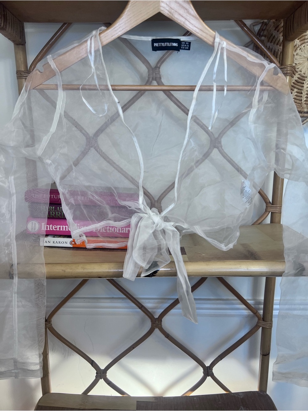 PrettyLittleThing Sheer Tie-Front Organza Shrug in Ivory small